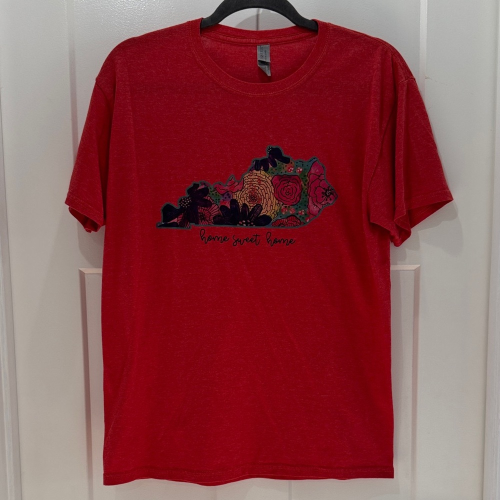 Jerzees Red Tri-Blend Tee with Floral Kentucky Home Sweet Home Size Medium